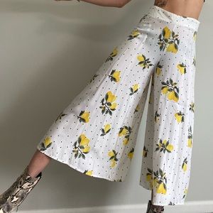 Lemon polkadot print wide leg flowy pants